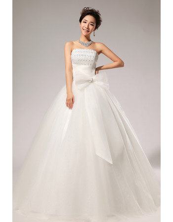 Custom Modern Ball Gown Strapless Floor Length Organza Wedding Dress