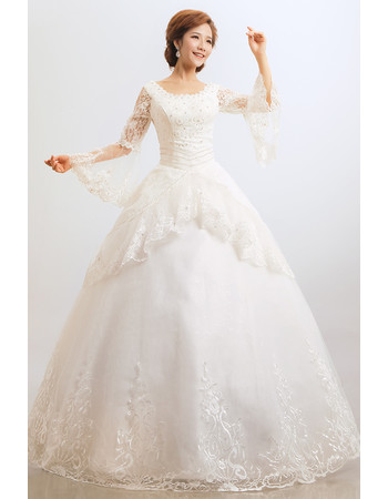 Gorgeous Lace Long Sleeves Ball Gown Floor Length Wedding Dress