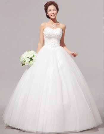 Custom Modern Beaded Ball Gown Sweetheart Floor Length Organza Wedding Dress