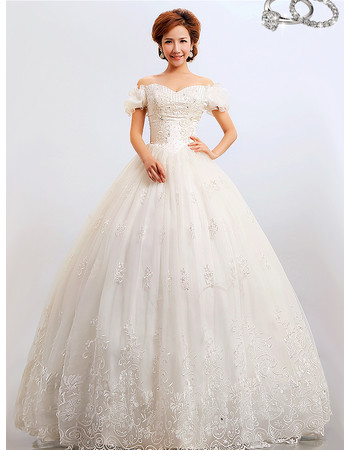 Discount Modern Off-the-shoulder Ball Gown Floor Length Organza Wedding Dress