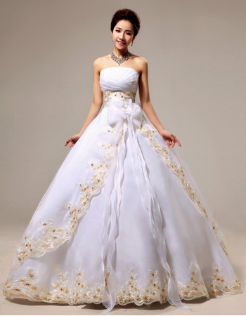 Gorgeous Organza Ball Gown Strapless Floor Length Wedding Dress for Spring