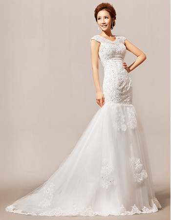 Modern Elegant Mermaid/ Trumpet Beaded Sweep Train Satin Wedding Dress