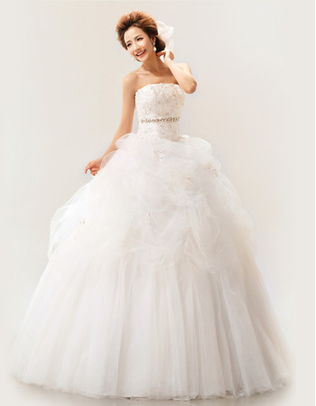 Discount Gorgeous Strapless Organza Ball Gown Floor Length Wedding Dress