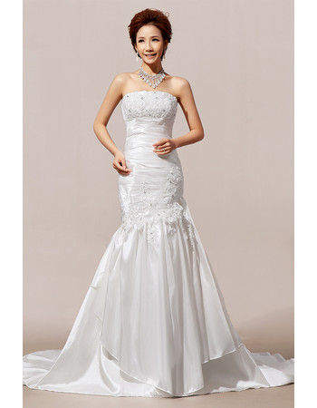 Modern Mermaid/ Trumpet Court Train Strapless Satin Wedding Dress