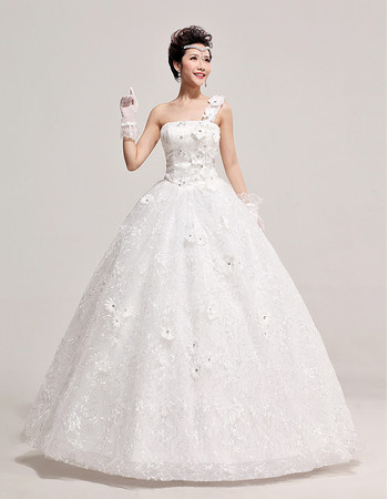 Custom Modern One Shoulder Organza Ball Gown Floor Length Wedding Dress