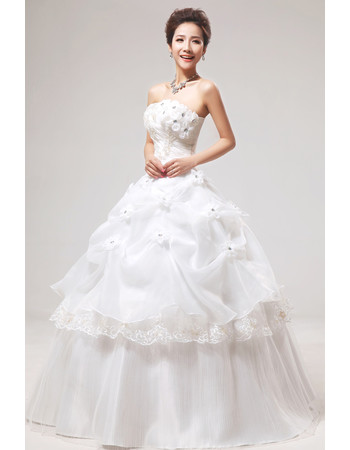 Inexpensive Gorgeous Applique Ball Gown Strapless Floor Length Wedding Dress