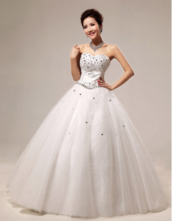 Modern Rhinestone Ball Gown Sweetheart Floor Length Satin Dress for Spring Wedding