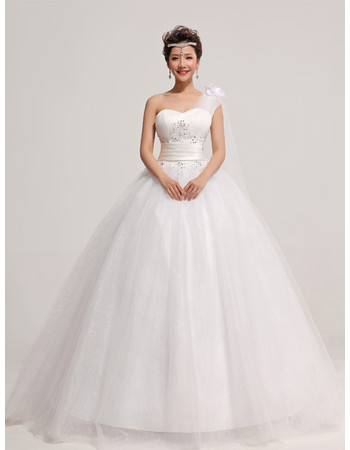 Modern Organza One Shoulder Ball Gown Floor Length Dress for Spring Wedding