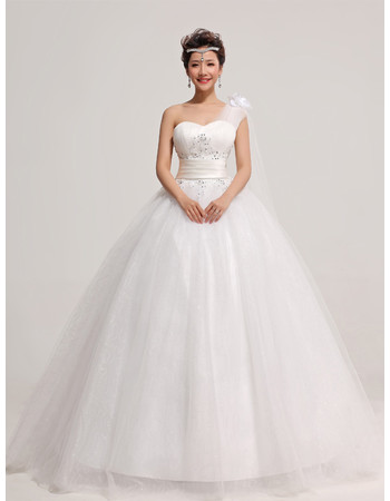 Modern Organza One Shoulder Ball Gown Floor Length Dress for Spring Wedding