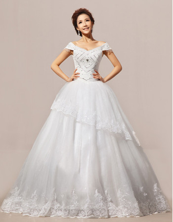 Modern Elegant Off-the-shoulder Ball Gown Floor Length Organza Wedding Dress