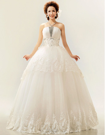 Modern Ball Gown Strapless Floor Length Organza Wedding Dress for Spring