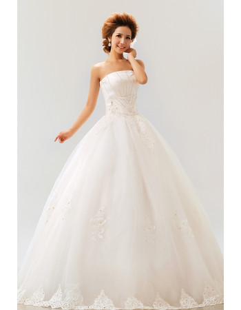 Modern Inexpensive Ball Gown Strapless Floor Length Organza Wedding Dress