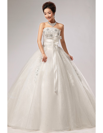 Modern Elegant Ball Gown Strapless Floor Length Wedding Dress with Sashes