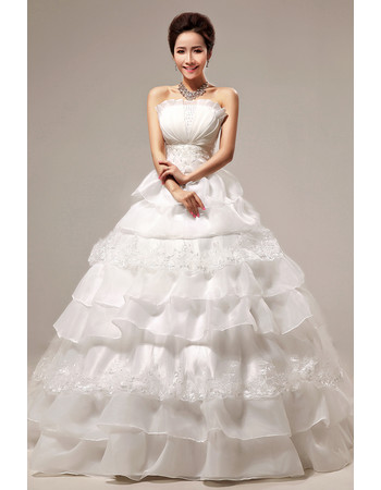 Custom Gorgeous Tiered Skirt Ball Gown Strapless Floor Length Wedding Dress