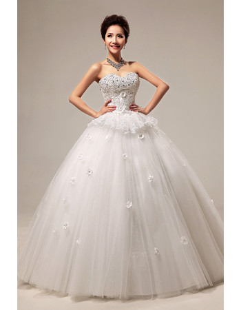 Modern Beaded Sweetheart Ball Gown Floor Length Satin Dress for Spring Wedding