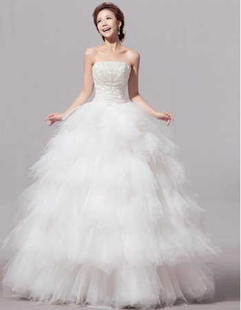 Custom Gorgeous Bubble Skirt Organza Strapless Floor Length Wedding Dress