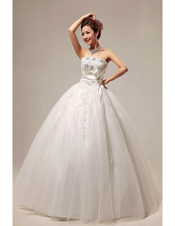 Modern Elegant Ball Gown Strapless Floor Length Beaded Wedding Dress