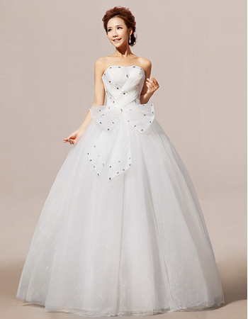Custom Modern Ball Gown Strapless Floor Length Rhinestone Wedding Dress