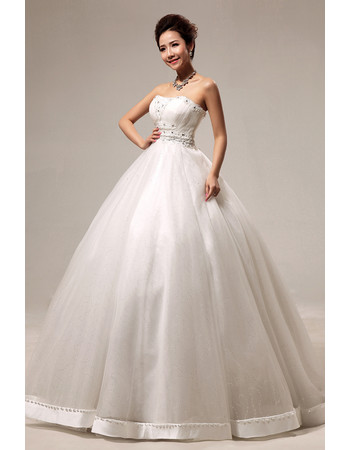 Discount Modern Ball Gown Strapless Floor Length Satin Beaded Wedding Dress