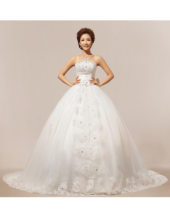 Discount Modern Classic Chapel Train Ball Gown Strapless Organza Wedding Dress