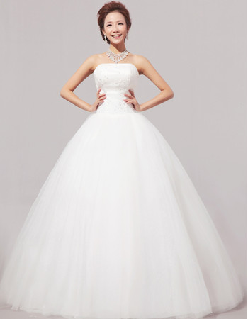 Cheap Modern Ball Gown Strapless Floor Length Organza Dress for Spring Wedding
