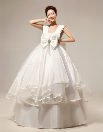 Custom Gorgeous Empire V-Neck Floor Length Satin Ball Gown Wedding Dress