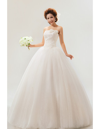 Custom Modern Strapless Floor Length Organza Ball Gown Dress for Spring Wedding