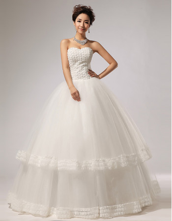 Custom Gorgeous Floral Ball Gown Sweetheart Floor Length Organza Wedding Dress