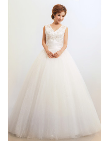 Cheap Modern V-Neck Ball Gown Floor Length Organza Dress for Spring Wedding