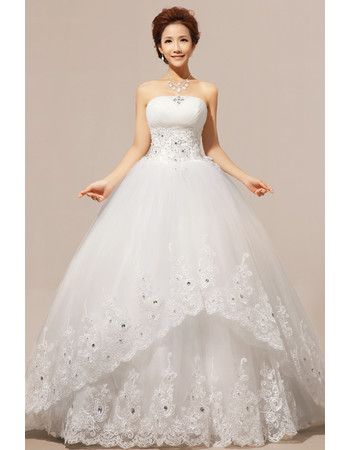 Custom Modern Strapless Floor Length Organza Ball Gown Wedding Dress