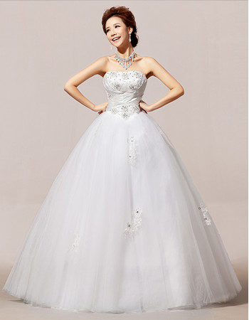 Inexpensive Modern Strapless Floor Length Organza Ball Gown Wedding Dress