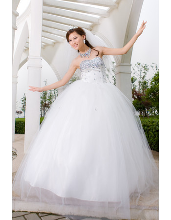 Gorgeous Ball Gown Strapless Long Organza Rhinestone Wedding Dress