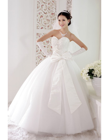 Classic Ball Gown Sweetheart Floor Length Beaded Dress for Spring Wedding