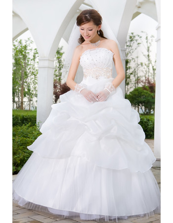 Custom Gorgeous Ball Gown Pick-Up Skirt Strapless Floor Length Wedding Dress