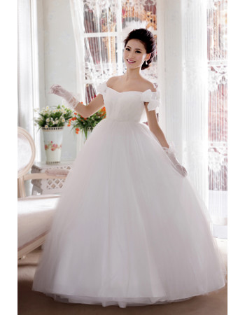 Custom Modern Off-the-shoulder Ball Gown Floor Length Satin Dress for Spring Wedding