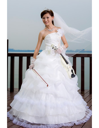 Cheap Luxury Ball Gown Strapless Floor Length Tiered Skirt Wedding Dress for Spring