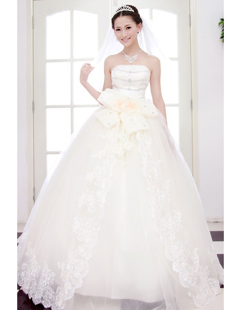 Custom Beautiful Elegant Ball Gown Strapless Floor Length Beaded Wedding Dress