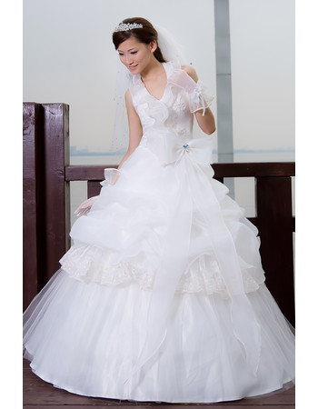 Affordable Stunning Elegant Halter Ball Gown Floor Length Organza Wedding Dress