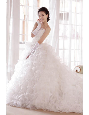 Discount Gorgeous Chapel Train Ruffle A-Line Strapless Organza Wedding Dress