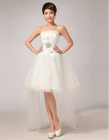 Custom Charming Asymmetric High-Low A-Line Strapless Organza Wedding Dress