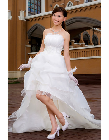 Cheap Classy Romantic Informal Asymmetric High-Low Strapless Organza Wedding Dress