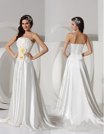 Affordable Modern A-Line Strapless Court Train Satin Wedding Dress