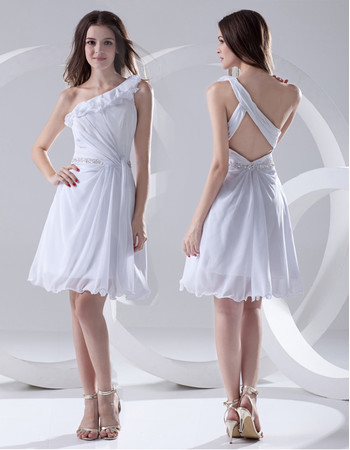 Chic Sexy A-Line One Shoulder Short Chiffon Summer Beach Wedding Dress