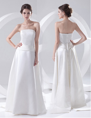 Simple Elegant A-Line Strapless Floor Length Satin Wedding Dress