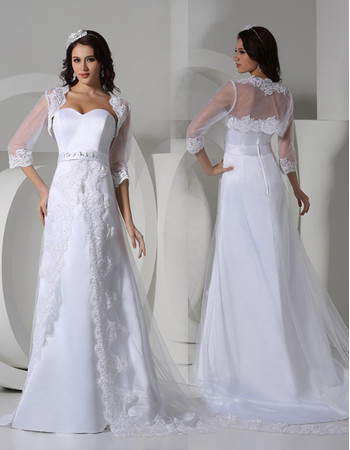 Modern Sweetheart Sweep Train Satin Wedding Dress with Jackets