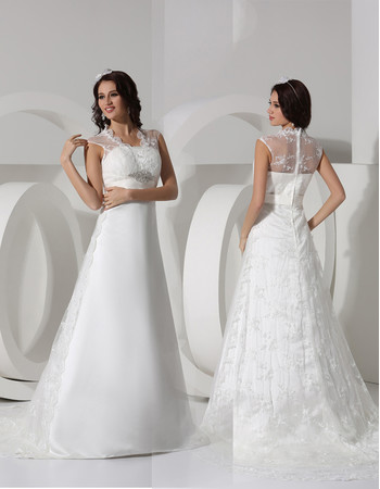 Modern Elegant A-Line Court Train Satin Wedding Dress for Spring Wedding