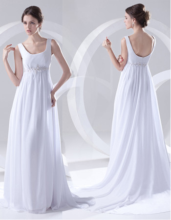 Cheap Elegant Empire Scoop Court Train White Chiffon Wedding Dress