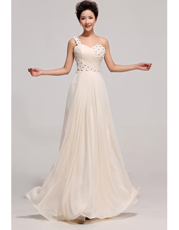 Discount Beautiful One Shoulder Chiffon Long A-Line Bridesmaid Dress