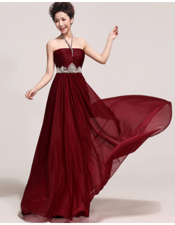 Cheap Elegant Halter Chiffon Long Sheath/ Column Bridesmaid Dress