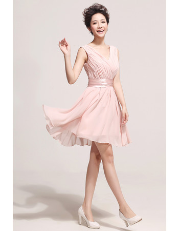 Custom Designer Simple Short Chiffon V-Neck A-Line Bridesmaid Dress